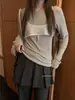 Coleção de outono MZI STUDIO: Retrô estilo coreano, caimento solto, look duas peças com colete curto combinado com camiseta de manga longa, estilo 13536