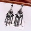 Pendientes de Borla de Gota de Agua de Cristal con Diamantes y Tachuelas Plateadas, Pendientes Vintage Retro, Pendientes de Lujo Ligero de Gama Alta para Mujer