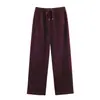 ZA popular roupa feminina elástica moda transfronteiriça AliExpress calça de cintura elástica moletom com capuz europeu e americano top marrom-avermelhado
