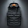 Colete Acolchoado de Algodão com Penas e Capuz de Abertura Dupla Tamanho Plus Size Marca Trendy de Exterior com Bolsos Revestido de Fleece Colete Esportivo Descanso Masculino