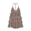Vestido de Moda Francesa Estilo Europeu e Americano com Alça no Pescoço Transparente Costas Abertas Camadas Tiras Bordadas 7521317