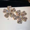 Aretes de aguja plateada con diamantes, diseño de flor ovalada de resina y gota de agua, estilo retro vintage, aretes versátiles