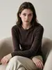 26 Nuevo Suéter de Punto de Lana con Cuello Redondo, Borde Rizado sin Costuras, para Principios de Otoño, Lavable a Máquina, Manga Larga, Corte Ajustado, Camiseta Básica para Mujer