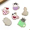 Taza de Té con Forma de Corazón Colgante de Gato DIY Accesorios de Joyería de Aleación Pendientes Collar Llavero Colgantes Accesorios