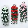 Flor de Rosa Simulada Enredadera Flor Falsa Cesta Colgante Decoración Flores Planta Enredaderas Flor de Plástico Enredadera Colgante de Pared para Sala de Estar Interior