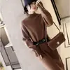 Falda de punto francés con abrigo para mujer otoño e invierno nuevo cintura alta ajustada suéter falda base cuello semi alto vestido interior