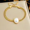 Moda Transfronteiriça Aço Inoxidável Banhado a Ouro Oval Geométrico Pérola Artificial Acessórios Joias Estilo Retro Minimalista Pulseira