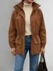 Chaqueta de Mujer para Comercio Exterior Transfronterizo con Acabado de Alta Gama, Gamuza Sintética con Cordón en Cuello Alto, Cintura Ajustable, Ropa de Trabajo Ligera para Exteriores