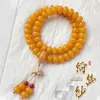 [Lo más vendido en Tik Tok] Pulsera de Rosario de Raíz de Bodhi Amarilla con Doble Círculo, Portátil para Hombres y Mujeres, Venta al por Mayor