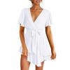 Europeo y Americano Nuevo Verano para Mujer Comercio Exterior Sexy Cuello en V Tirantes Cruzados Mini Falda Vestido con Dobladillo con Volantes