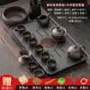 Juego Completo de Tetera de Arcilla Púrpura Kung Fu con Tetera, Gaiwan, Tazas de Té, Porcelana Oro Negro, Bandeja de Té de Doble Propósito, Juego Pequeño para Uso en Casa