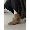 Encontrando elementos étnicos por primera vez ~ Botas Martin slip-on de boca ancha con cuentas y punta redonda, nuevas botas cortas de otoño e invierno