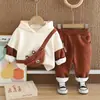 Inverno Novo Estilo Meninos e Meninas Bolsa de Ombro com Capuz de Veludo Conjunto de Calça Quente para Bebê Manga Longa Conjunto de Duas Peças Tendência Fabricante