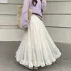 Falda Falda Larga de Viento Suave Estilo Francés para Mujer, Nueva Falda plisada de Malla Línea A de Cintura Alta