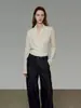 Suéter de punto de manga larga estilo francés Qiaomi para mujer, jersey de cuello en V, elegante y sofisticado, diseño único, top adelgazante