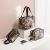 Bolsa de cosméticos de PVC transparente de tres piezas, gran capacidad, bolsa de aseo portátil para hombres y mujeres, bolsa de baño impermeable, bolsa de almacenamiento
