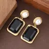 Pendientes Colgantes de Resina Geométrica Cuadrada Incrustados con Perlas, Exquisitos, Sencillos y de Moda, Personalidad que Hace que la Cara Parezca Más Pequeña, Pendiente para el Trabajo