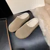 Sapatos de Algodão Outono e Inverno com Pelo Plush, Meio Sapato Deslizante Estilo Birkenstock, Botas de Neve para Mulheres, Couro Genuíno