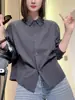 Elegante blusa de mujer con cuello de encaje, fruncido en la cintura y manga larga plisada, cárdigan liso de cuello vuelto, novedad principios de primavera 2026