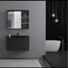 Venta al por mayor de fábrica Moderno Minimalista Negro Gabinete de Baño Aleación de Aluminio Combinación Lavabo Integrado Pizarra Cerámica Lavabo sin Juntas