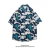 Camisa de Manga Corta de Nicho Ins de Moda para Hombre Verano Casual Playa Estampada Street Holgada Top de Media Manga