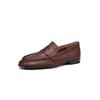Sapatos de Couro para o Dia a Dia Texturizados com Pregas Naturais de Couro Bovino Vintage 2024 Outono Bico Redondo Mocassins de Couro Genuíno Sapatos de Camada Única para Mulheres