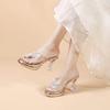 Pantuflas de Tacón de Cristal para Mujer para Usar en Verano Nuevo Estilo Flor Tacón Grueso Moda Sandalias Transparentes de una Línea para Mujer