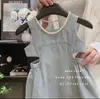 Pantalones de peto de mezclilla lavada suave estilo coreano para niñas Verano 2024 Nuevo Chaleco de mezclilla a la moda estilo coreano Falda de mezclilla