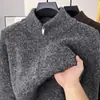 Suéter transfronteiriço masculino, cardigã de outono e inverno com gola alta, zíper longo, forrado com fleece, quente, malha de cor sólida, direto do fabricante