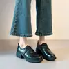 Mocasines de Piel Negra de Moda para Mujer, de Punta Redonda, con Velcro, sin Cordones, para la Primavera 2026, Versátiles, con Suela Gruesa y Tacón Grueso