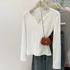Camiseta Básica de Tirantes en V Estilo Americano Real para Mujer, Nueva Camiseta de Manga Larga Primavera y Otoño 2025, Top Ajustado Dulce Picante para Chica