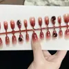 Uñas Vestibles Rojo Oscuro, Manicura Rosa Seco, Producto Terminado Blanqueador de Alta Gama, Parches de Uñas Prehechos, Longitud Media