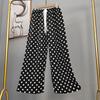 Pantalones de pijama de algodón y seda para mujer, estilo fino de verano, talla grande, pantalones de pierna ancha de cintura alta, adecuados para usar en exteriores, pantalones de playa de seda de algodón artificial, pantalones para casa