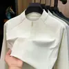 Camiseta masculina de manga longa com meio zíper sem costura, novo modelo outono 2026, gola alta, cor sólida, moletom base casual para homens atacado