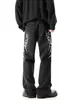 Jeans de pierna ancha para hombre, sueltos rectos, estilo high street americano, bordados con espinas, color oscuro, hip-hop callejero, 2026