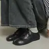 Sapatos Personalizados de Dedos Separados, Sapatos de Couro com Cadarço de Couro Bovino, Novo Estilo Primavera 2026, Sapatos de Couro Genuíno de Bico Redondo Baixo Corte Profundo Casco de Porco para Mulheres