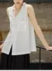 2026 Top Blanco sin Mangas para Mujer Verano, Diseño Suave y Elegante con Escote en V y Encaje, Camisa Azul con Lazada