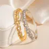 Pulsera Cruzada Europea y Americana de Cobre Incrustado con Circonio Estilo Cubo de Azúcar Chapada en Oro de 18K Joyería Estilo Correa de Reloj