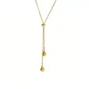 Colar Cruzado Ajustável em Aço Inoxidável com Pingente de Gota d'Água para Mulheres, Corrente de Osso de Cobra Bicolor Dourado e Prateado com Franjas, Corrente Longa para Clavícula Atacado