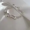 Pulsera de Plata de Ley 925 Multicapa Empalmada para Mujer, Estilo Coreano, Estilo Simple de Estudiante, Diseño Minimalista de Nicho, Pulsera de Amistad Personalizada