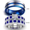 Anel de conjunto de aço inoxidável com zircônia, moda de acessórios transfronteiriços, anel azul de casal da moda europeia e americana, masculino e feminino