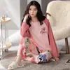 Pijama Feminino Primavera e Outono 2023 Manga Longa Novo Algodão Macio Casual Roupas de Casa Feminino Primavera Tamanho Grande Gola Redonda Conjunto