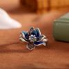 Personagem prata vintage anel prata pura 990 queimado azul lótus anel epóxi temperamento senhora dedo indicador anel de abertura