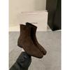 2025 Nuevas Botas de Tobillo Coreanas de Gamuza Otoño e Invierno Tacón Grueso Estilo Versátil Forradas de Polar Botas Ajustadas Zapatos de Mujer Botines