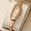 Relógio Oval Dourado Relógio Oval Feminino Moda Casual Relógio de Pulso Feminino Compacto com Pulseira de Aço