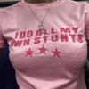 Nova Camiseta Feminina Slim Fit com Gola Redonda, Estilo Europeu e Americano, Sexy, Estampada com Letras e Estrelas