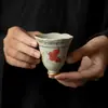 Azul e Branco Flintstone Vermelho Caramelo Esmalte Borboleta Orquídea Pura Pintada à Mão Taça de Chá com Boca de Flor de Pé Alto Taça de Chá Doméstica Conjunto de Chá Kung Fu
