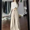 Calça jeans bege estilo americano para trabalho feminino, nova coleção outono 2026, cintura alta, modelagem solta, perna reta, perna larga, calça casual