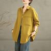 Camisa de Manga Comprida de Fio de Camada Dupla para Mulheres, Estilo Outono, Estilo Coreano, Simples, Fashion, Solta, Tamanho Grande, Top Elegante Artístico 81533