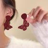 Pendientes de Terciopelo Borgoña con Imitación de Perla Rosa Estilo Retro de Hong Kong para Otoño e Invierno, Pendientes Elegantes y de Alta Gama, Nuevo Estilo 2023